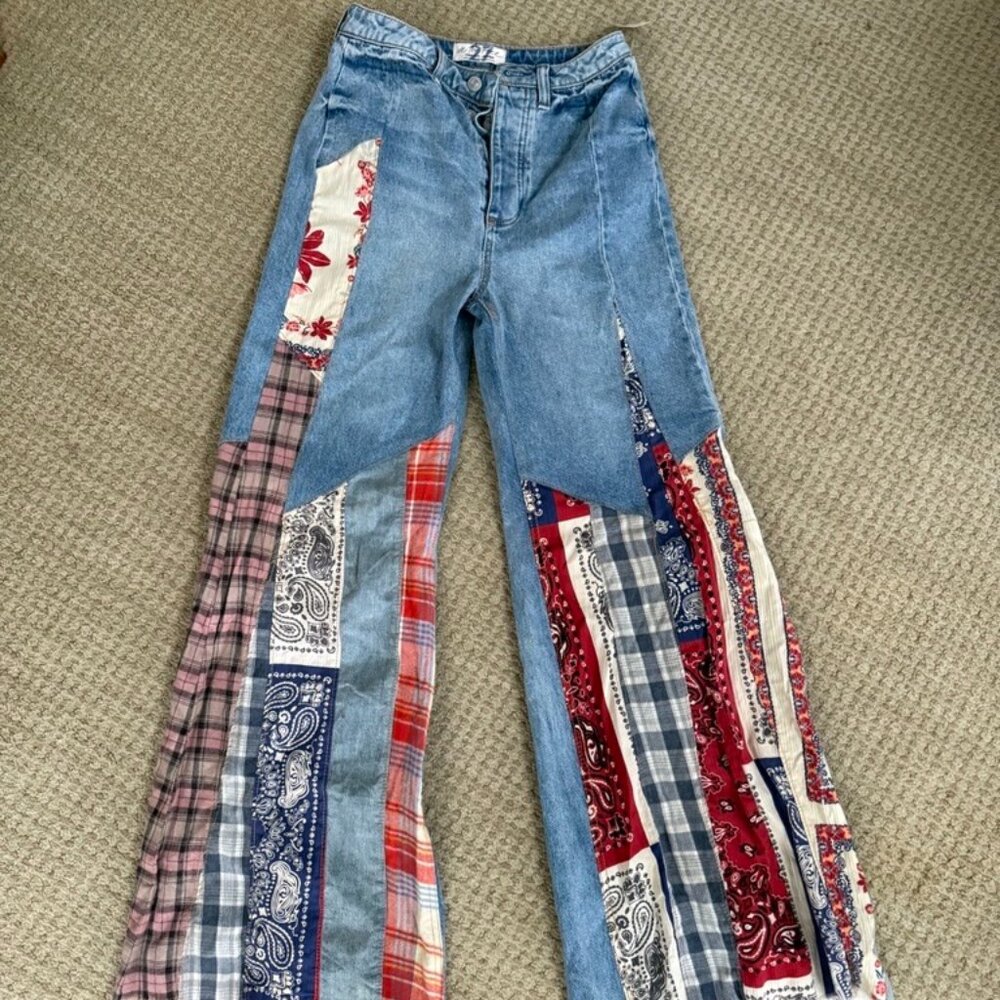 Free People Multicolor Patchwork Flare Jeans NWT - image 1
